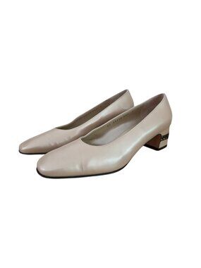 Salvatore Ferragamo Beige Leather Block Heel Pumps 7 C
